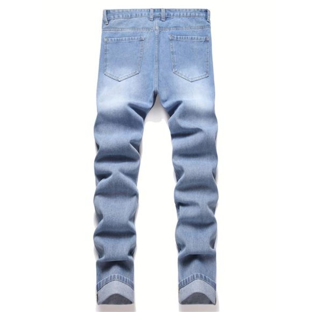 NWT Men's Light Wash Distressed Star Print Jeans - Picture 3 of 9